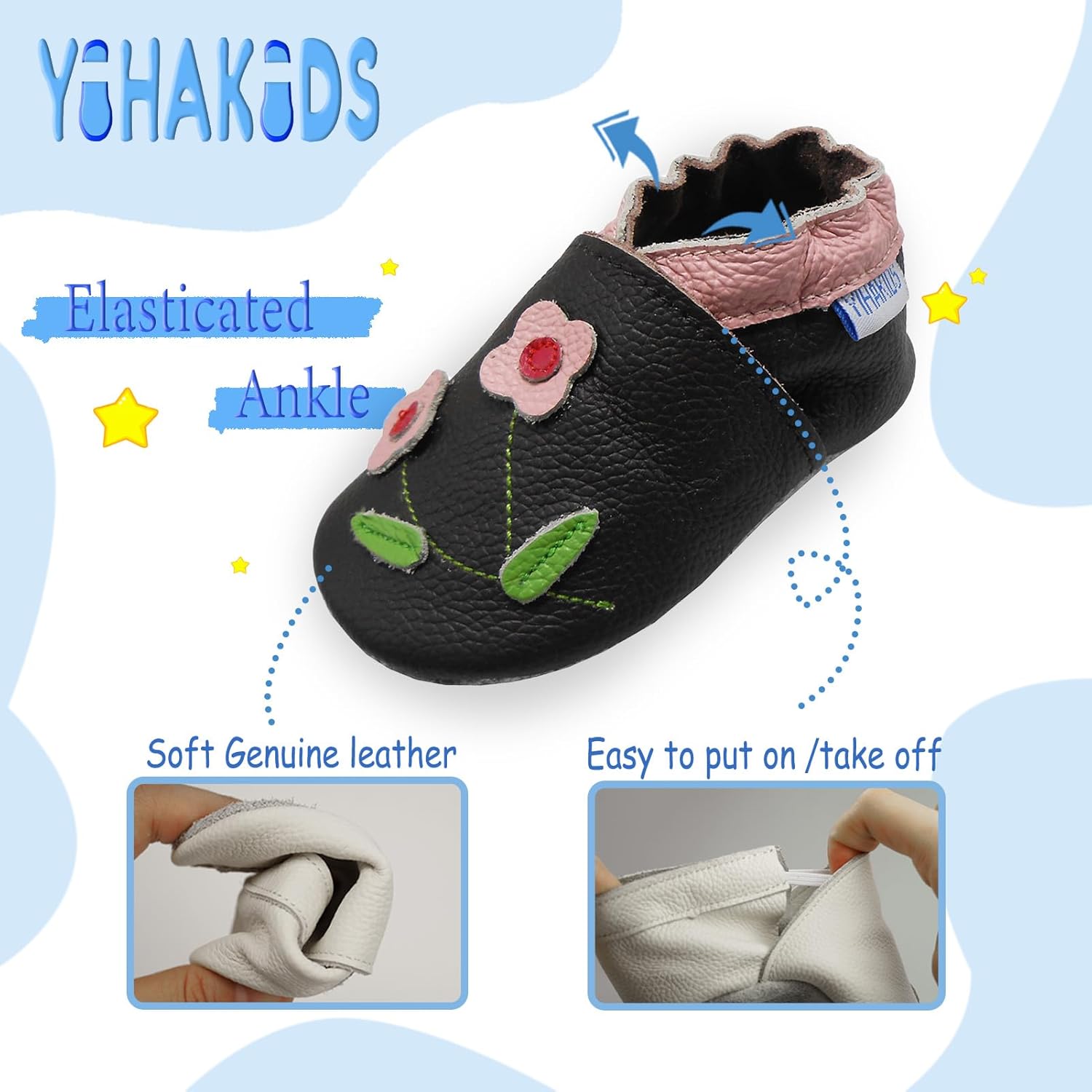 YIHAKIDS Baby Leather Shoes Soft Sole First Walking Moccasins Infants Toddler Boys Girls Crawling Slippers Slip-on Shoes with Elastic Ankle - Image 4