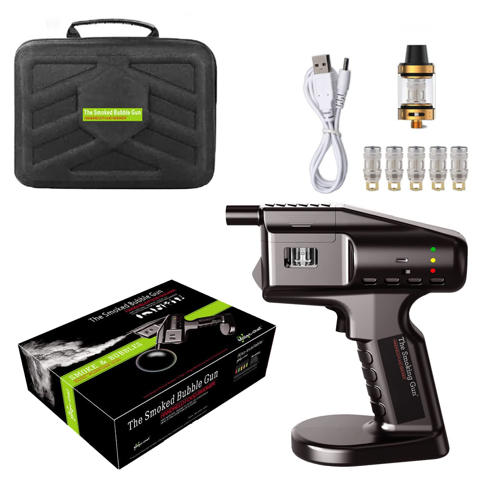 Koktajlowy Pistolet do Palenia Ręczne Urządzenie Pistolet do Zaparzania Dymu Przenośny Palacz do Żywności, Konstrukcja Ładowania USB, do Serów, Mięsa, Grilla, Ryb, Steków