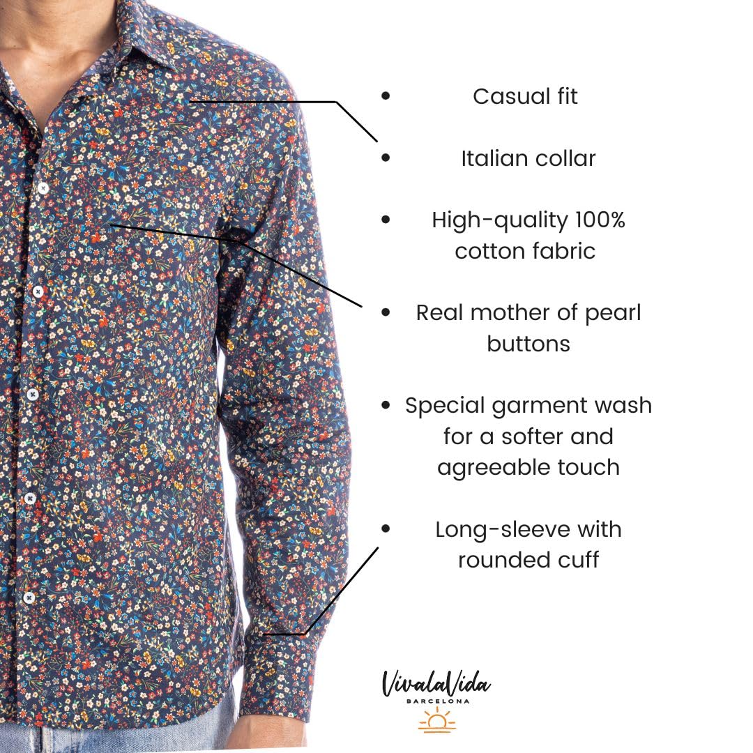 Camicia Bambino Manica Lunga Cotone - Collo Mao - VivalaVida Stampa Floreale Liberty - Camicia Fiori - Padre Figlio -Taglie 2-11 anni