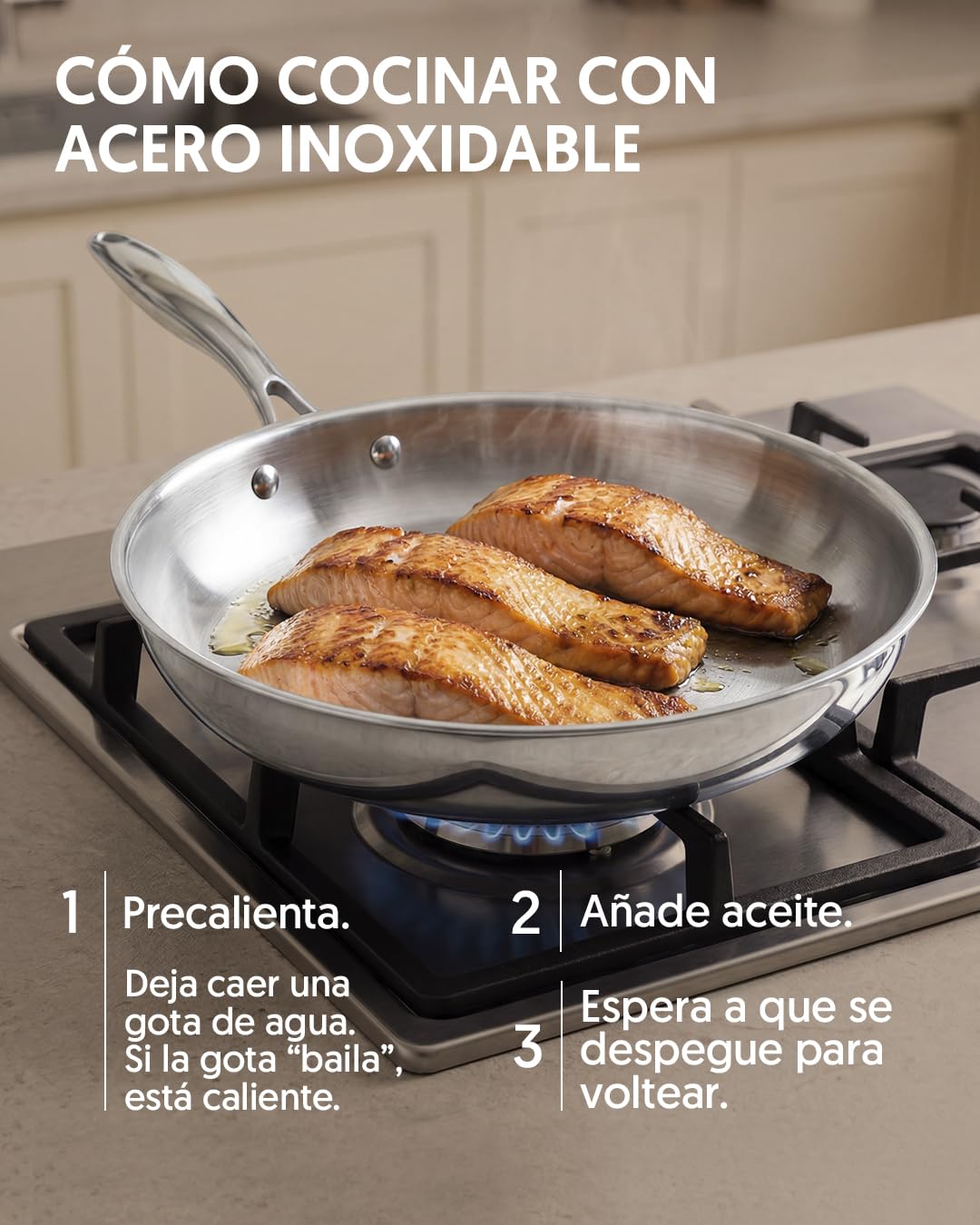 La Moustache - Juego de Sartenes de Acero Inoxidable (20/24/28 cm) - Set Profesional para Inducción, Sin Recubrimientos, Aptas para Horno y Lavavajillas (Titan Inox)