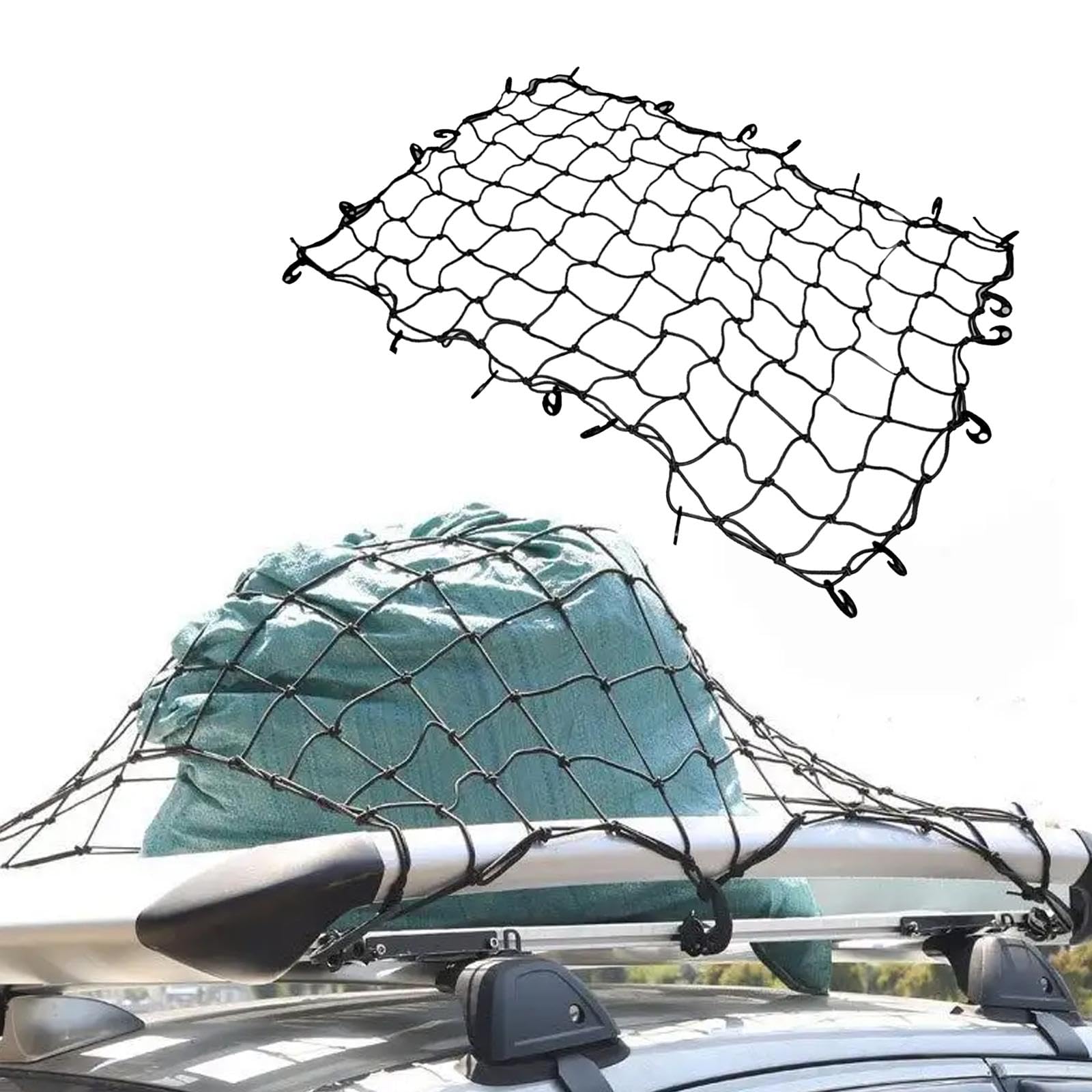 Rete Portaoggetti Auto Organizzatore Bagagli Rete Elastica con Griglia Quadrata Cavo Gomma Installazione Rapida Adatta a Viaggio SUV Veicoli