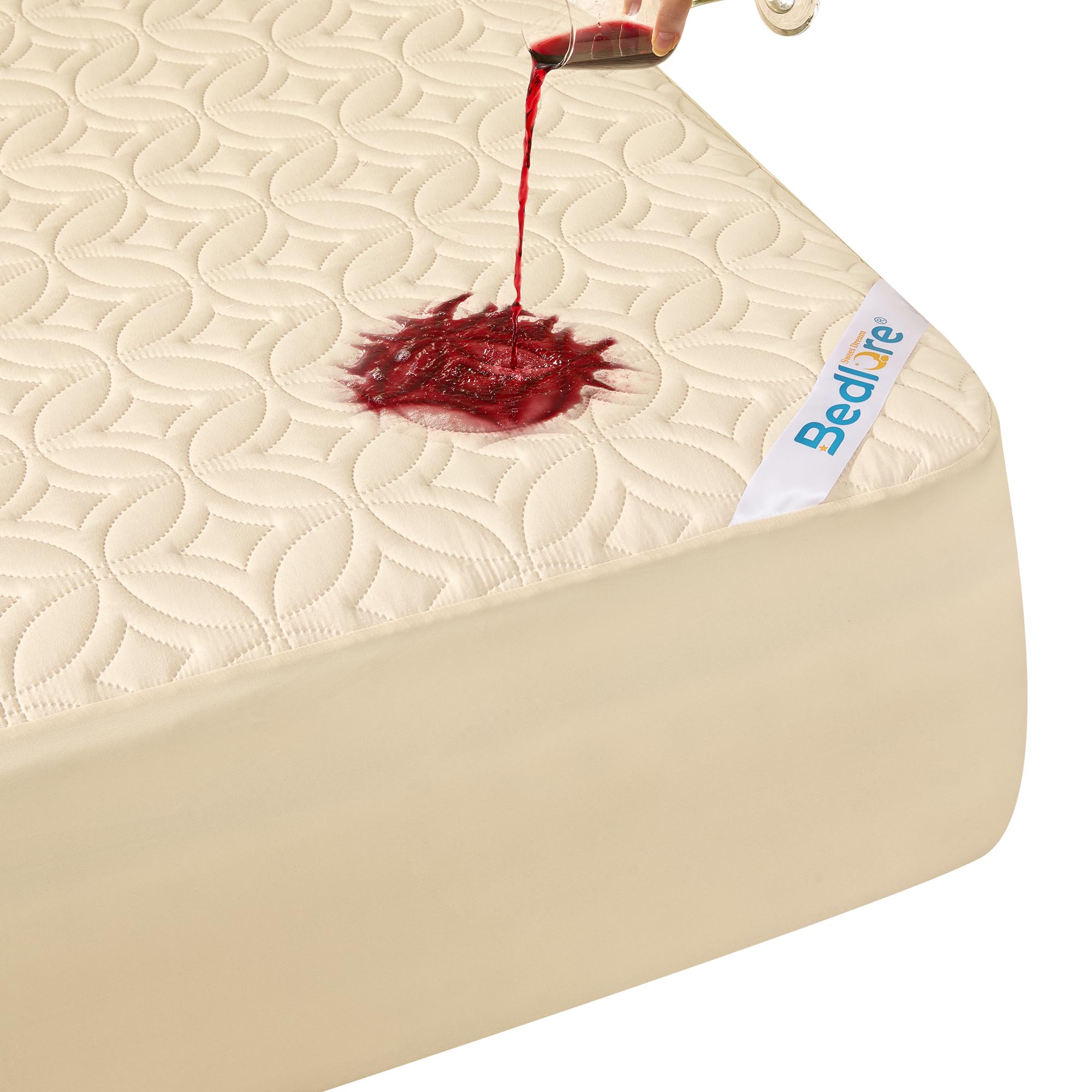 BEDLORE Waterproof Mattress Protector, King Size Noiseless Mattress Pad with Deep Pocket 6"-18" Depth, Soft Breathable Bed Mattress Cover Washable for Home, Bedroom, Hotel (Beige)