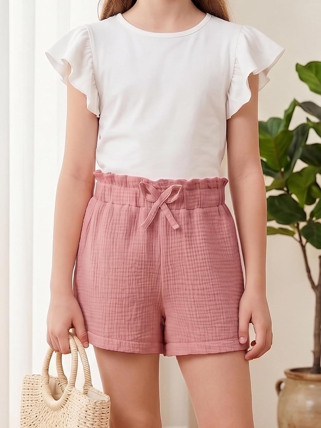 4-14Y 3 Pack Girl Short Sets Cotton Linen Short Summer Clothes
