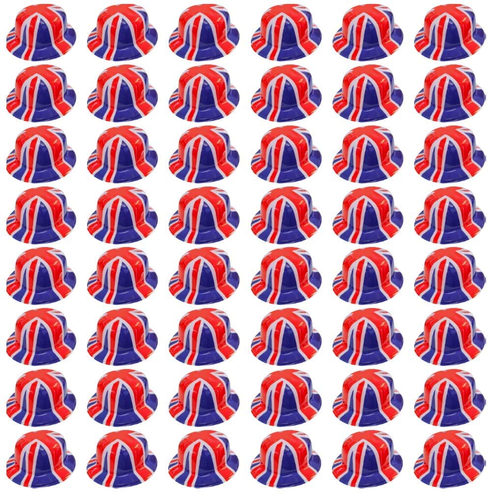 QDS 48 x Union Jack Flag Bowler Hats British D-Day Anniversary Party Hat for Adults
