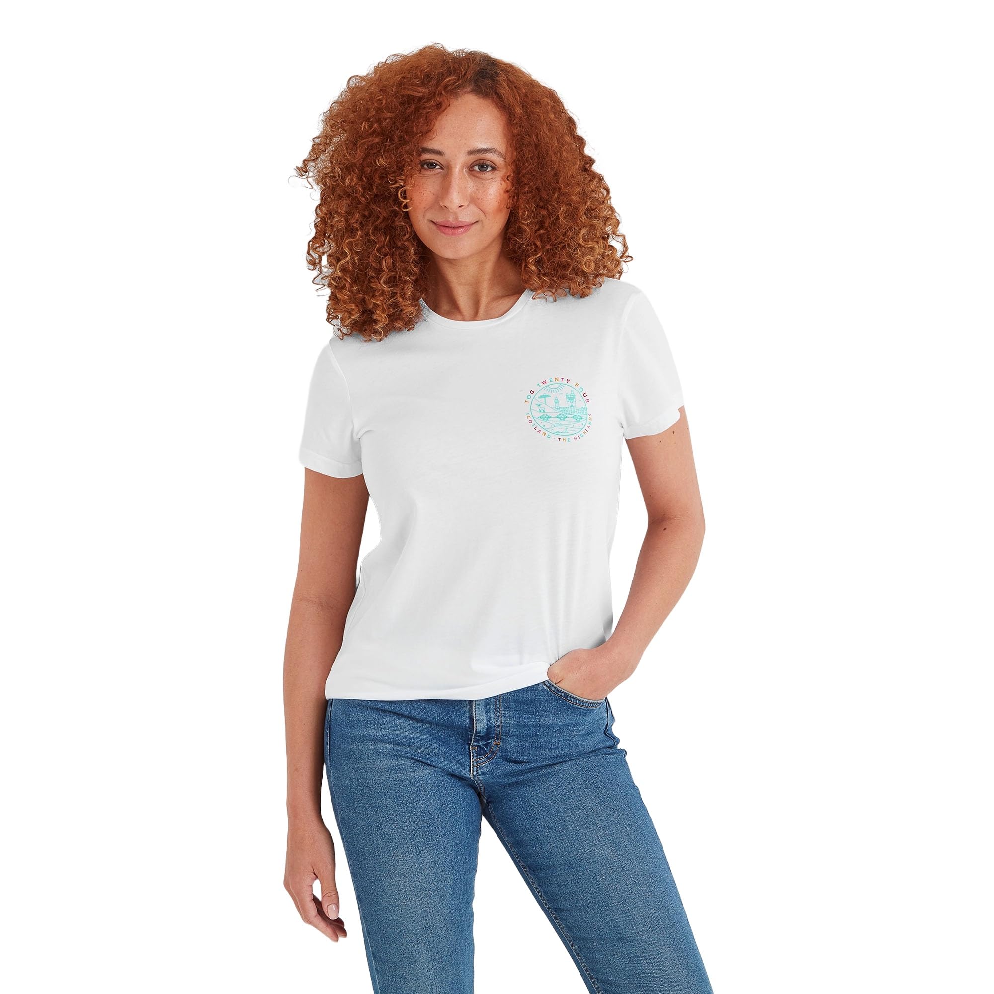 Tog24 Women's White 'Highland' T-Shirt In | Size: 14