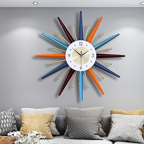 Miniatura 8 de Starburst - Reloj de pared grande decorativo de metal, relojes de pared de mediados de siglo, silencioso, sin tictac, funciona con pilas, decoración
