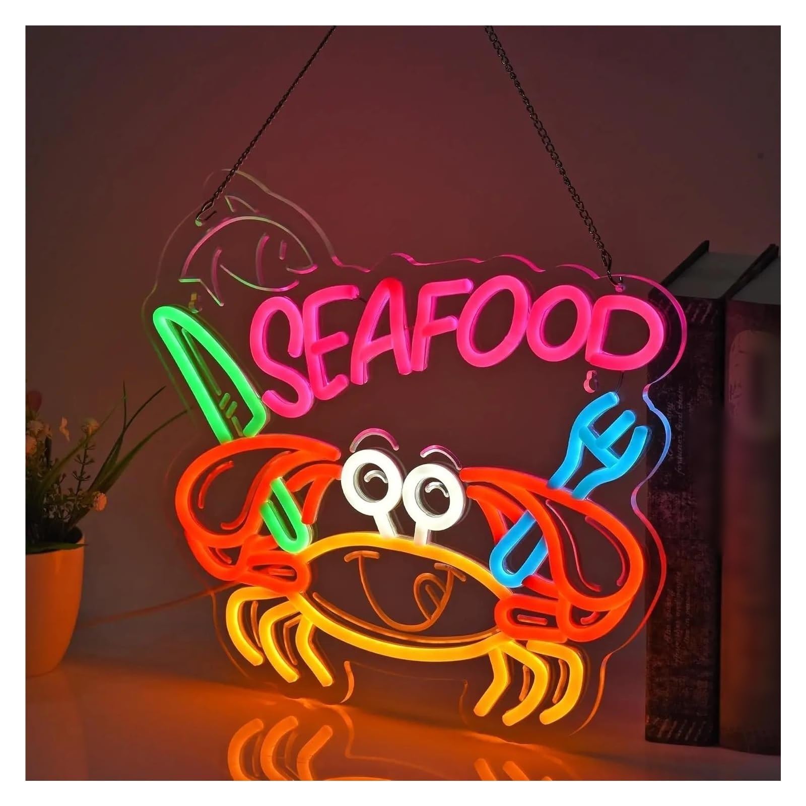 Insegna luminosa al neon Frutti di mare Granchio per insegna al per neon per USB LED dimmerabile per luminosa per 38x32cm