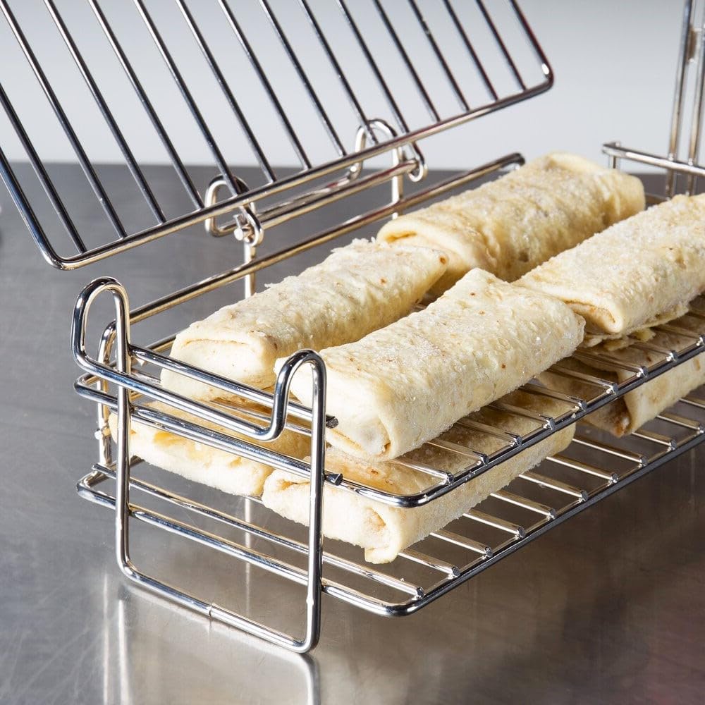 Burrito/Chimichanga Fritteusenkorb aus vernickeltem Stahl, 2 Ebenen, 31,8 x 16,8 x 11,8 cm, Haken vorne und links, Umsatz Fritteusenkorb