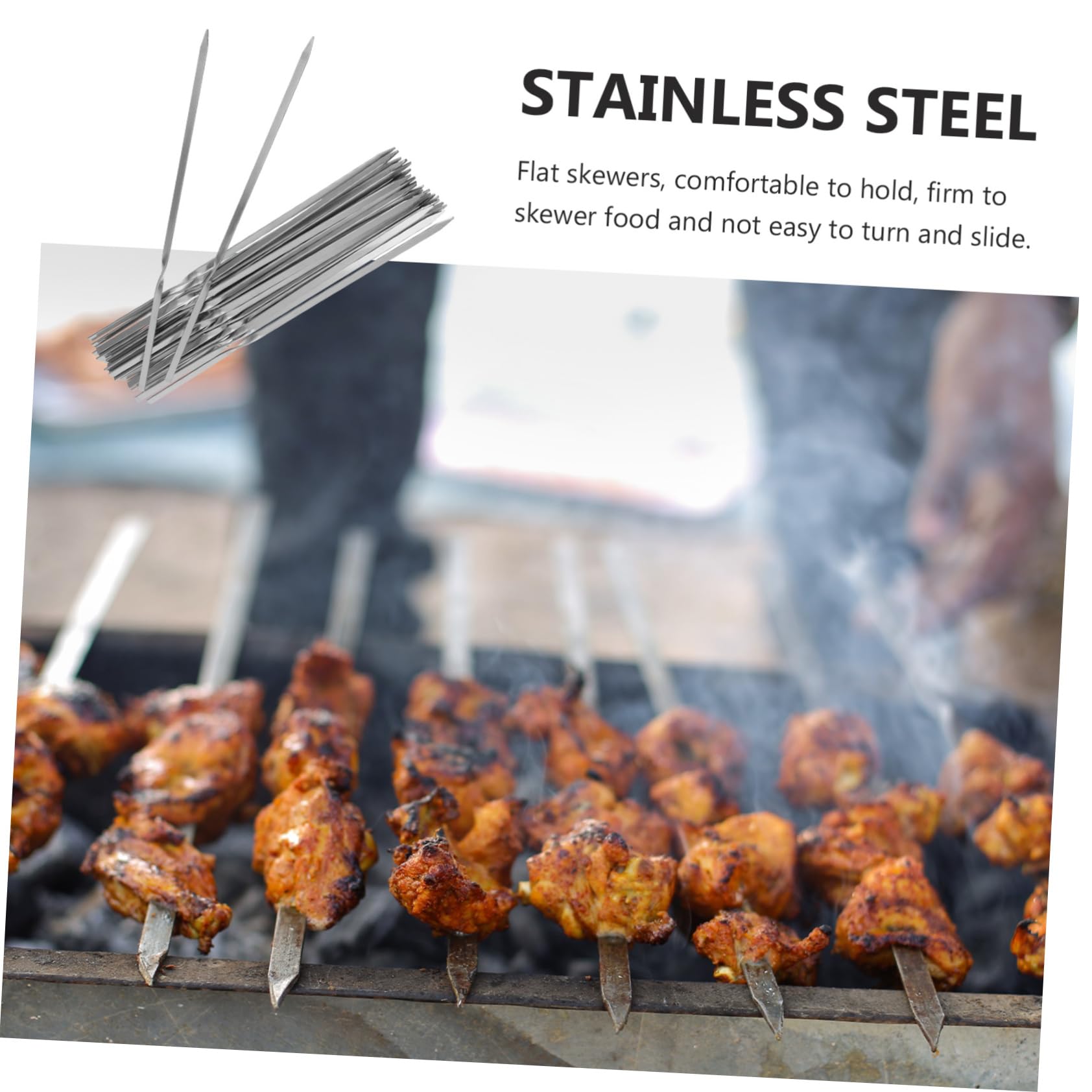 1 juego Brochetas Inoxidable Reutilizables para Asar Carnes y Verduras