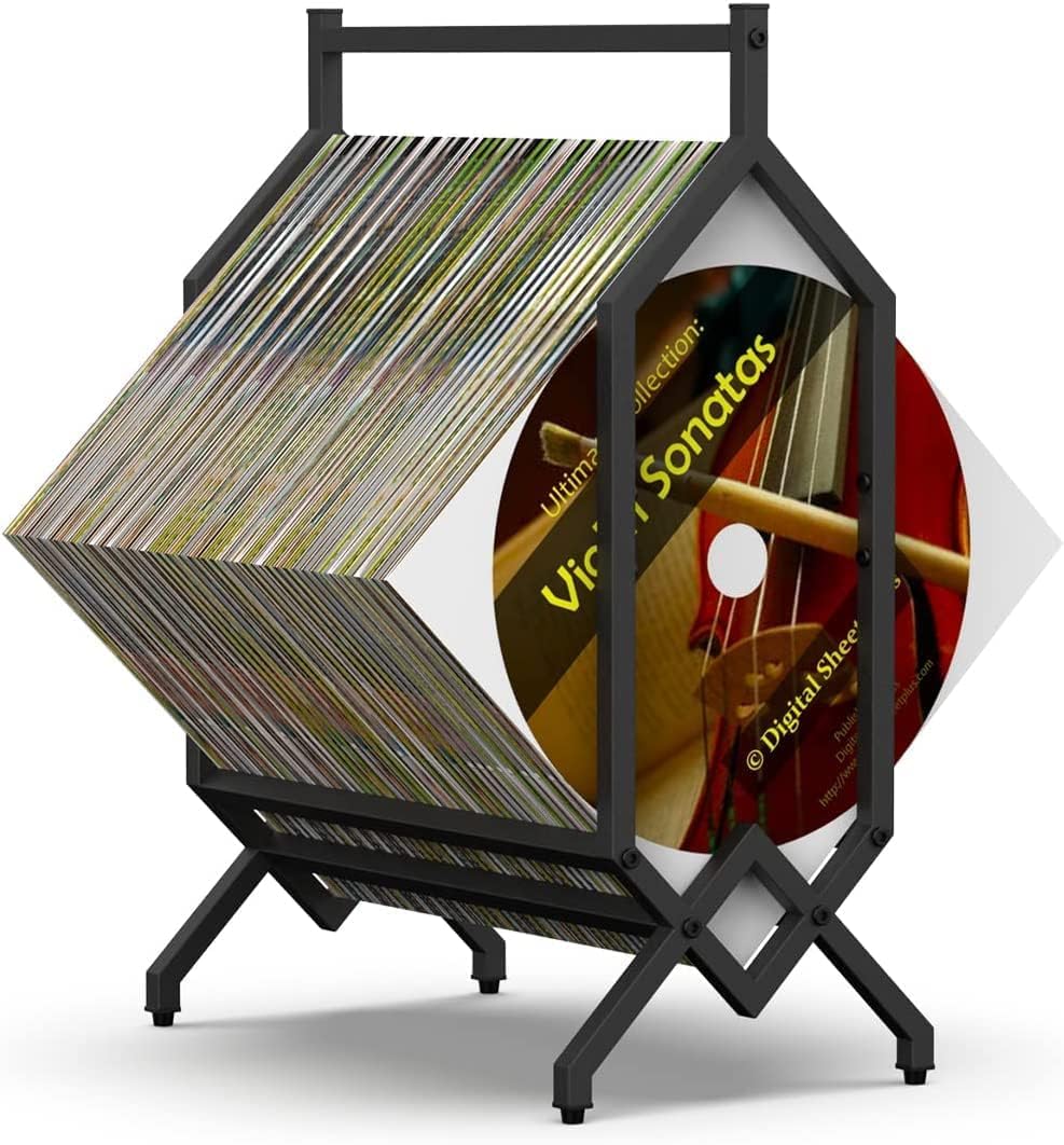 OGFC 25021 Vinyl Record Storage Rack Black Metal Vinyls Display Holder with Handle Record Stand Organiser Up to 100 Lps Or Vinyl Album Storage - Black-picture-27