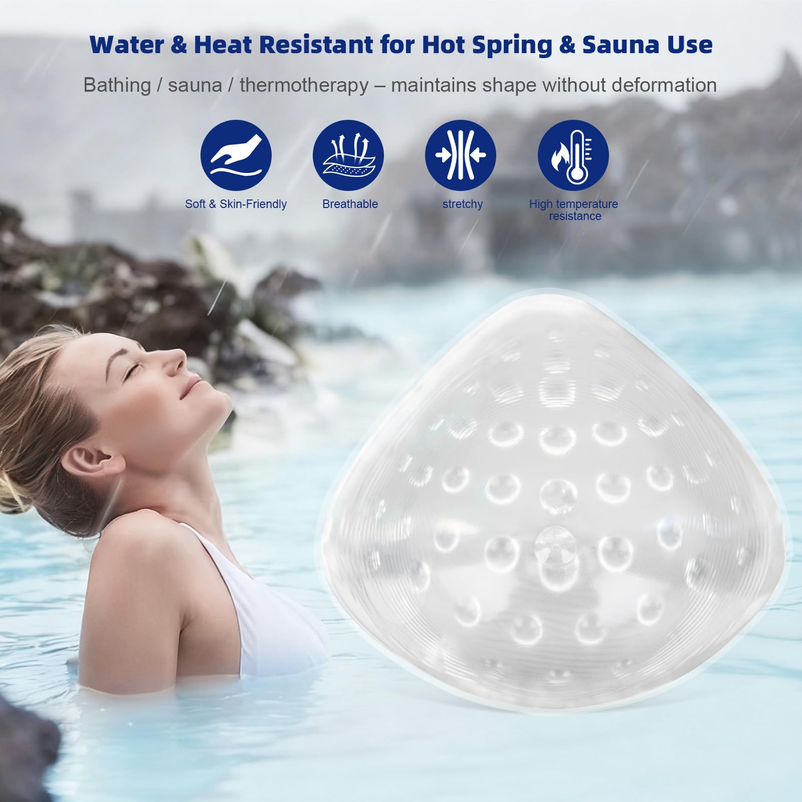 Protesi mammaria per mastectomia per nuoto, forma del seno in silicone impermeabile, inserto concavo per donne post-mastectomia, protesi a triangolo (1 pezzo)