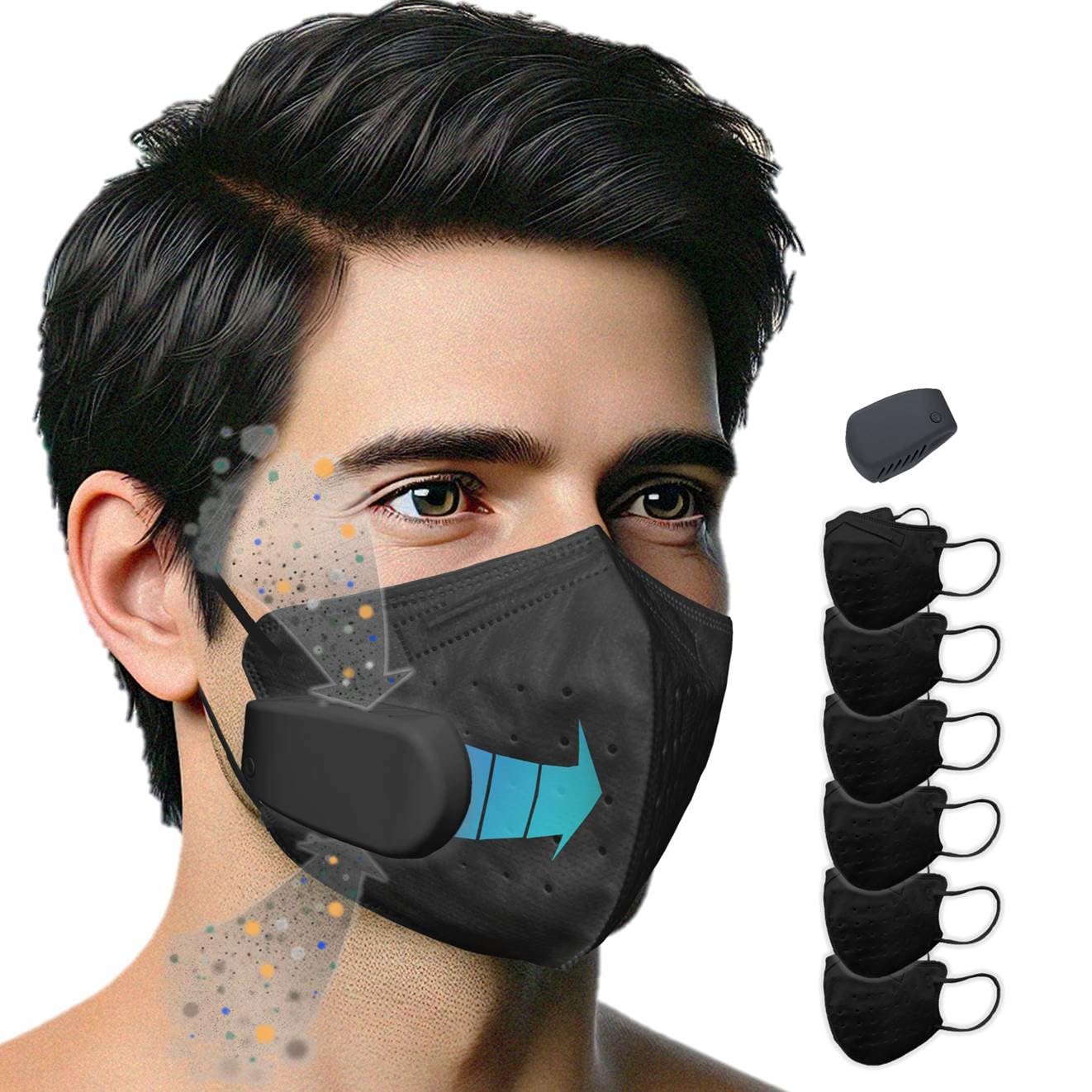 PuriCurrent-electric fan mask, air purifier mask. Easy breath. Mask itself is filter. Handy, light and easy to use. For pollen, ashes, dusts, PM2.5 (Black)