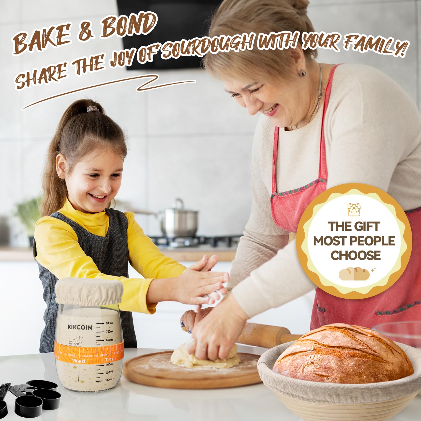 Kit completo Sourdough Starter Kit, il set di panini per la preparazione del pane, il set include barattoli di avviamento Sourdough da 35 g, forniture per pane, pane, frusta danese, raschietto per