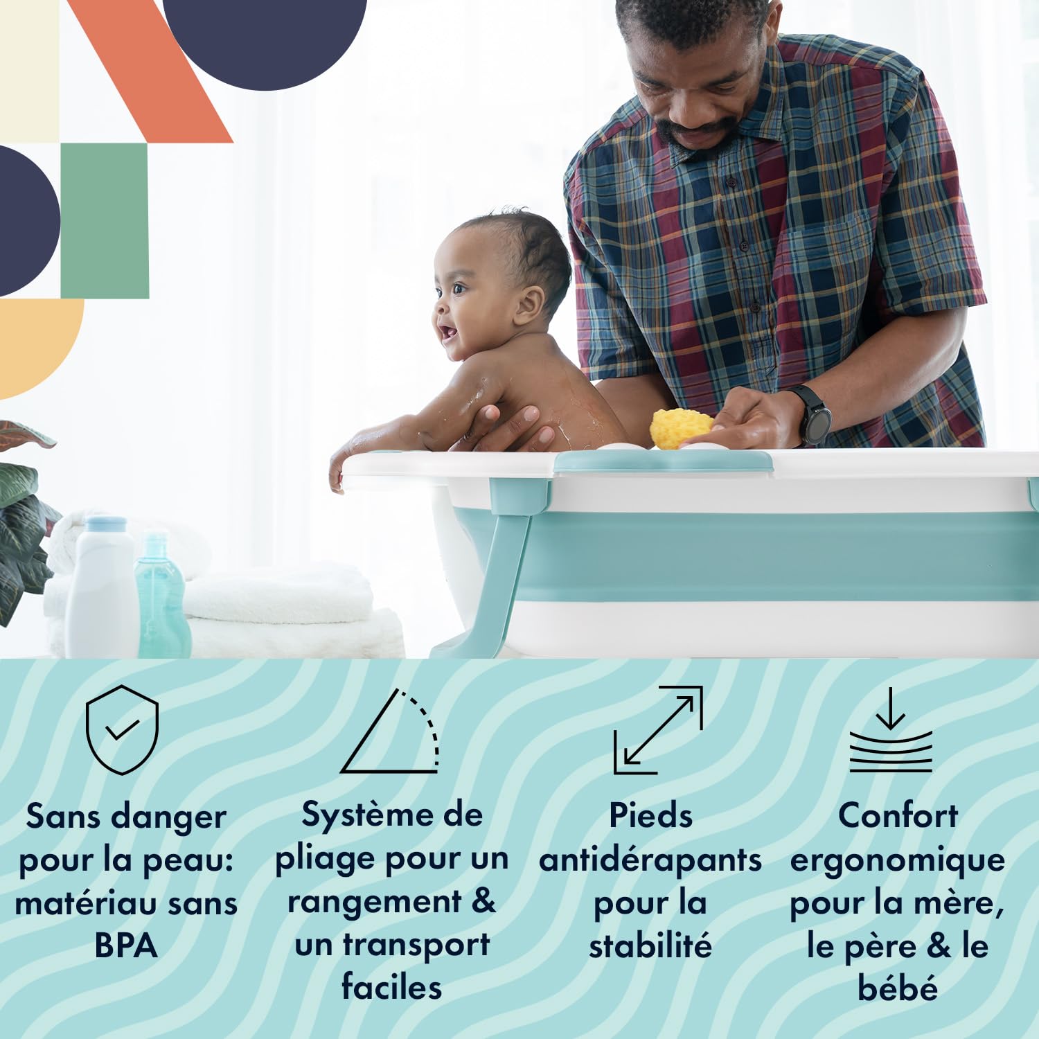Babify Shower Baignoire pliable pour bébé - Coussin inclus - Pliage ultra compact - Antidérapant - Couleur Menthe - Nouveau modèle