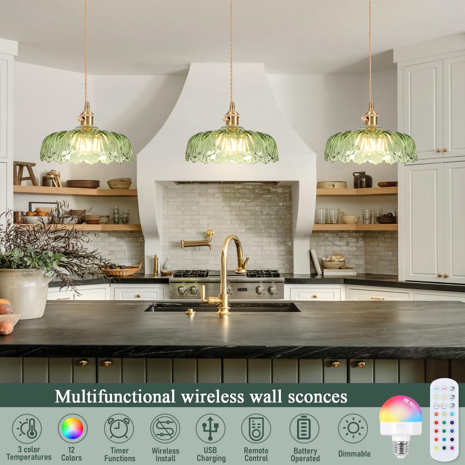 Best Battery Operated Chandelier Picks for 2026 2 Loiogohot Battery Operated Pendant Light,Vintage Light Fixtures RGB Light Bulb 2 — product photo