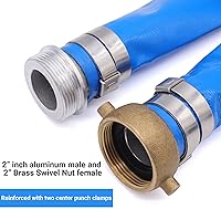 Vista 3 de Manguera de descarga de bomba de agua plana de PVC de 2" x 50 pies con accesorios de orejeta con pasador de aluminio, ensamblaje de manguera