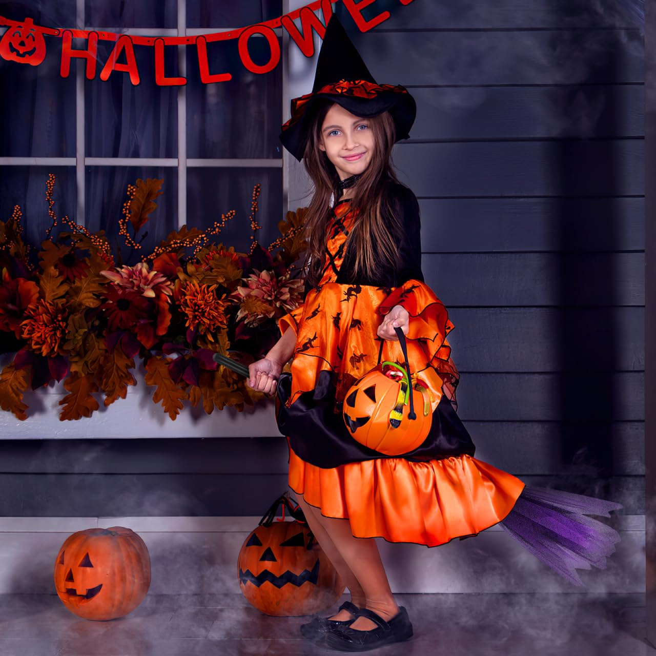 Hexenbesen Halloween-Hexenbesen-Requisiten: 2 Kinder Cosplay Requisiten Fliegender Requisiten für Halloween Party Kostüm Zubehör, zufällige Wunderbesen