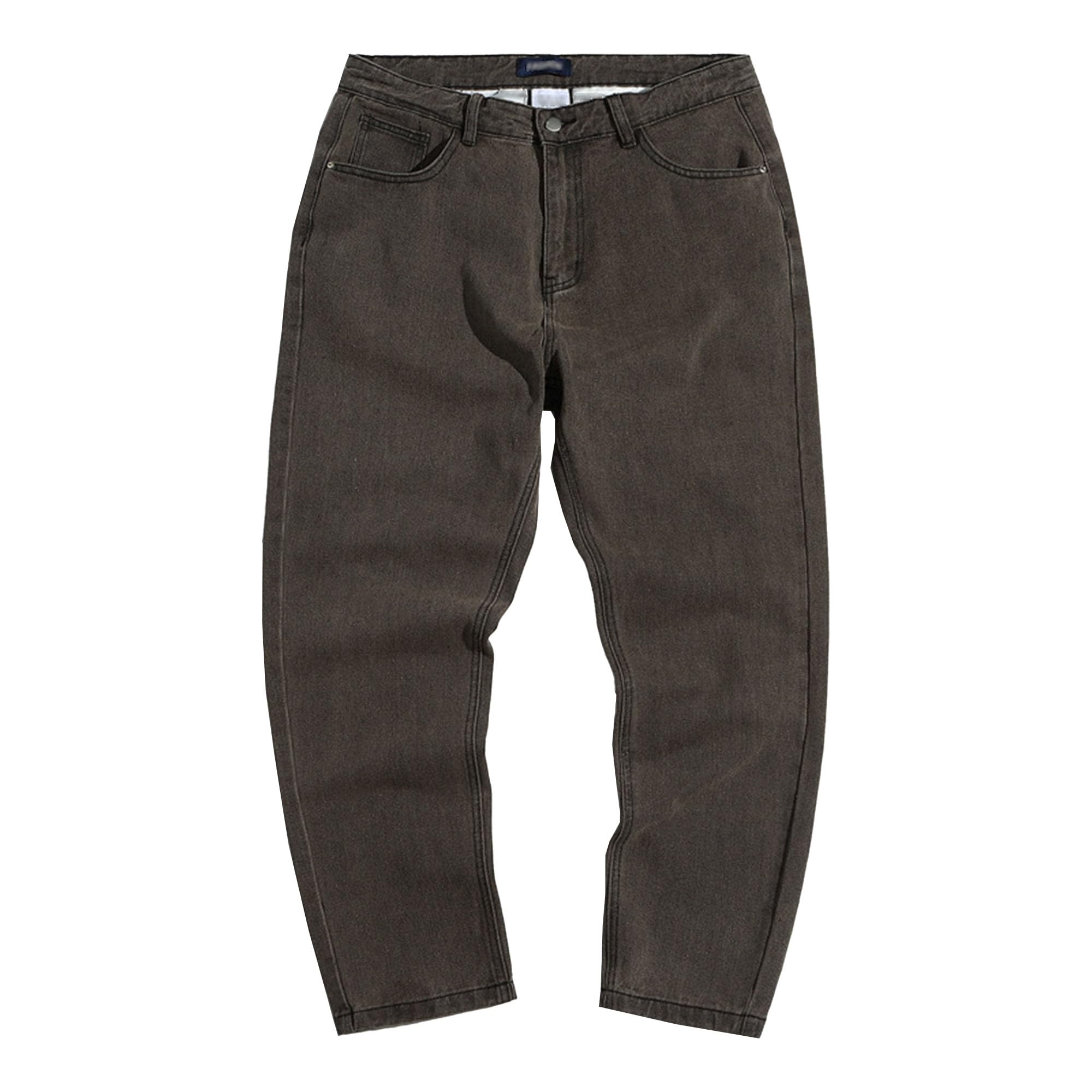 JEKE-DG Men's Straight Leg Denim Pants Baggy Casual Solid Hip Hop Jeans Trouser Casual Solid Streetwear Jeans (40,Brown)