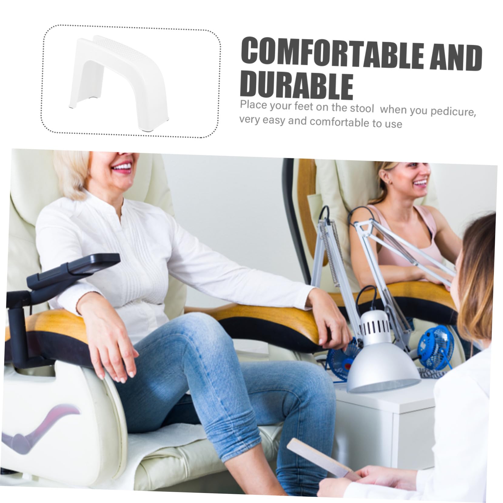 Ipetboom Sgabello per Pedicure Beige in Abs Supporto Poggiapiedi Comodo e Vano Porta Utensili per Salone di Bellezza e Cura Piedi