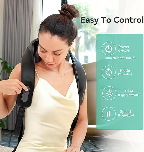 Miniatura 7 de Snailax Masajeador de cuello inalámbrico y hombros con calor relajante, amasamiento profundo 4D Upgarded, almohada masajeadora Shiatsu para cuello,