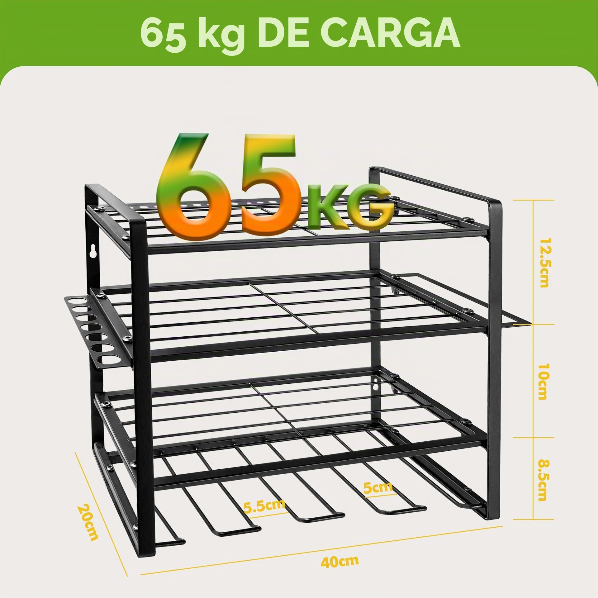 Mimoke Estantería de Pared para Herramientas - Organizador de para Herramientas Eléctricas y Taladros para Garaje y Taller (4 niveles)