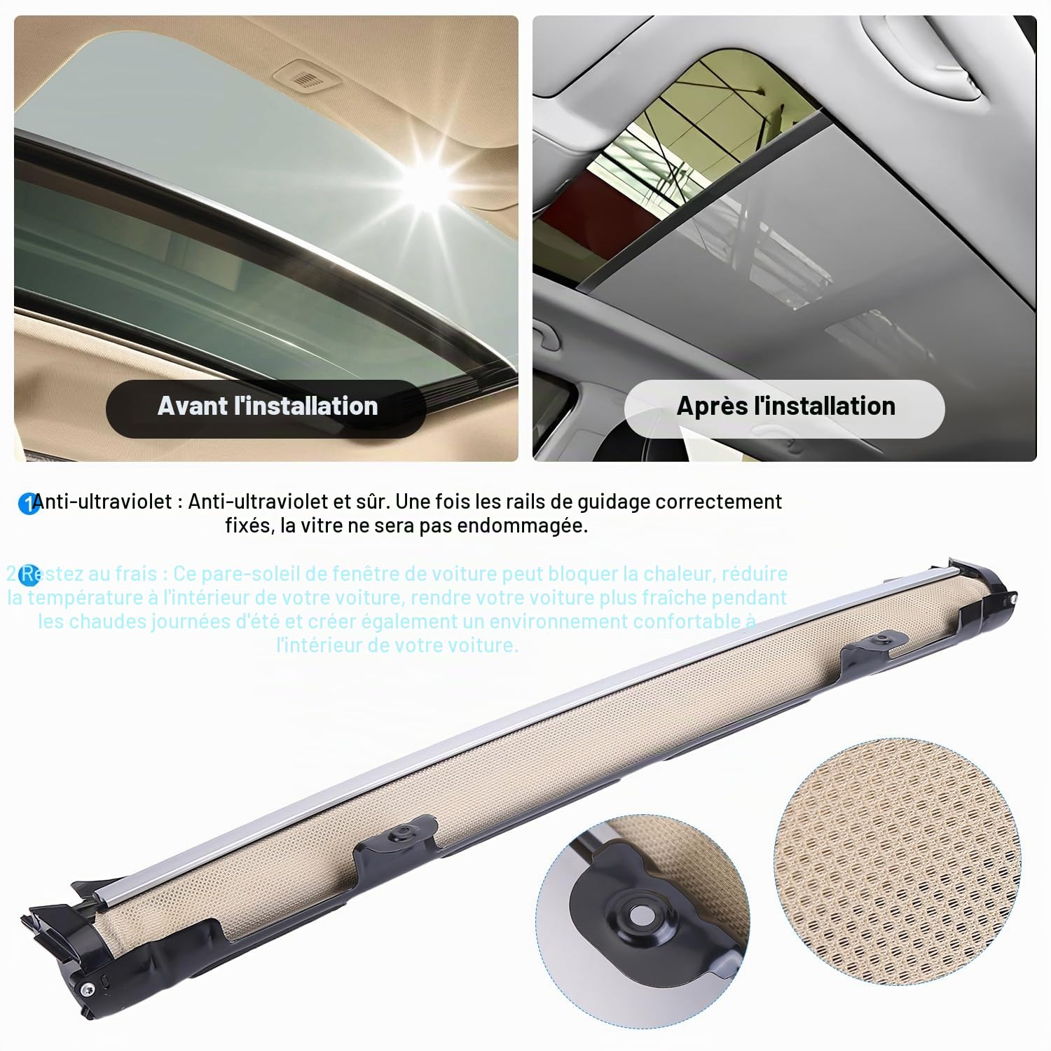 LICHENGTAI 1K9877307B Pare-Soleil pour Toit ouvrant pour Tiguan Q5 2009-2018, Q5 2010-2017, Je-TTA 2008-2009, Golf 2010-2014 Voiture Toit ouvrant Pare-Soleil Rideau Voiture