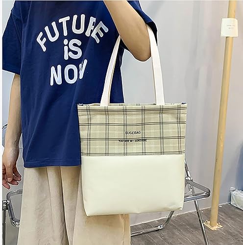 Miniatura 5 de Juego de 5 mochilas kawaii con colgante de placa y pato, bolsa de libros estética japonesa a cuadros, lindas bolsas escolares a cuadros para niñas,