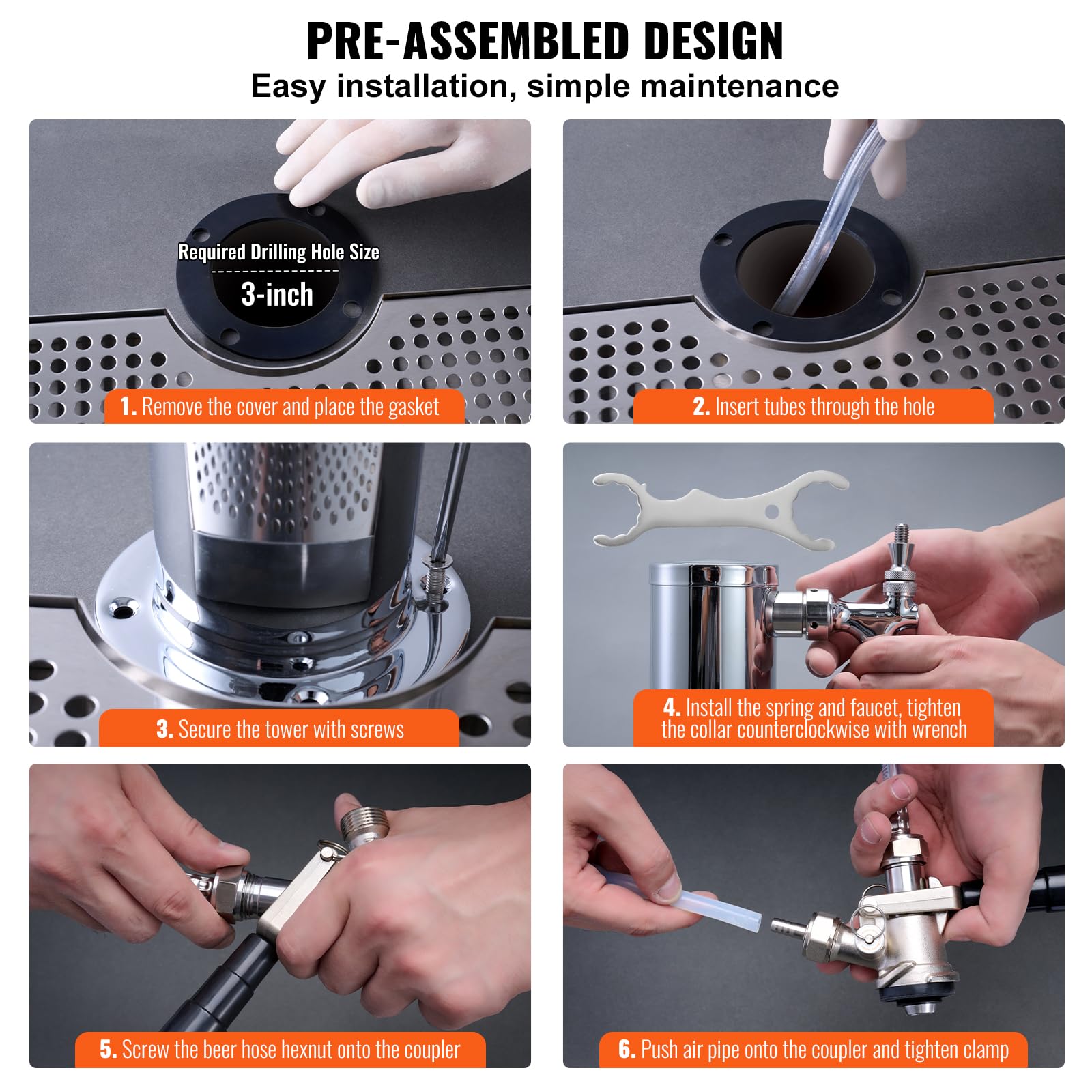 VEVOR Kit Spillatore Birra a Doppio Rubinetto, Dispenser Torre Birra per Fusti in Acciaio Inossidabile con Regolatore W21.8 Doppio Manometro e Accoppiatore Fusti S-System