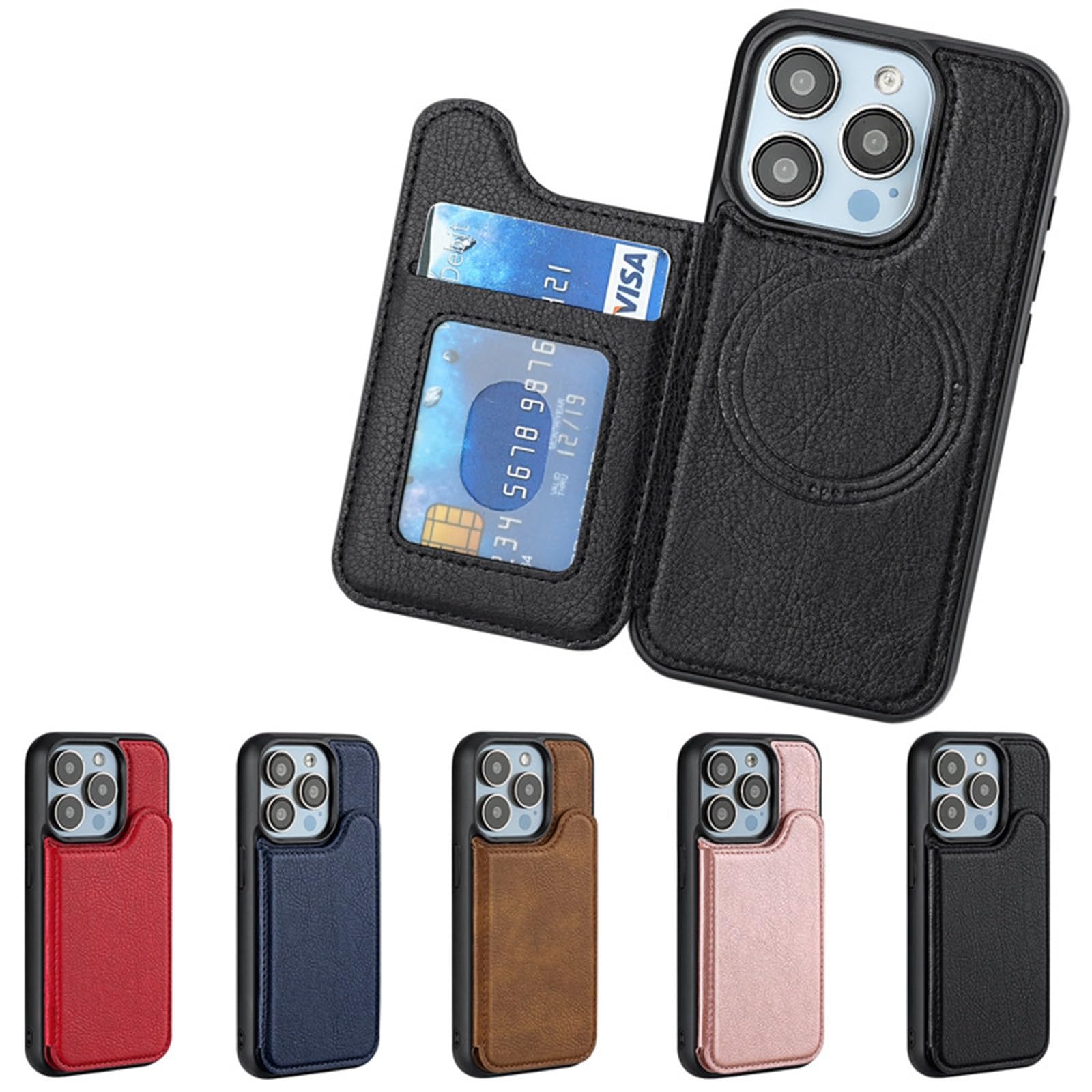 Etui na telefon iPhone 16/16 Pro/16 Plus/16 Pro Max, magnetyczne korowe etui ochronne z klapką, na karty, portfele, etui na telefon komórkowy (różowe, 16 plus)