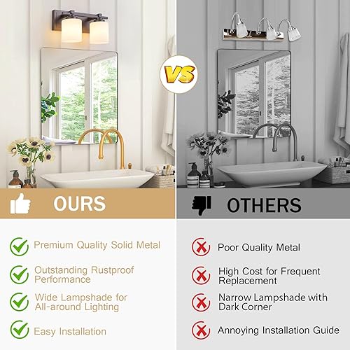Miniatura 168 de 3 lámparas modernas de baño sobre el espejo, luces de tocador de oro negro para apliques de pared de baño con pantallas de vidrio blanco lechoso