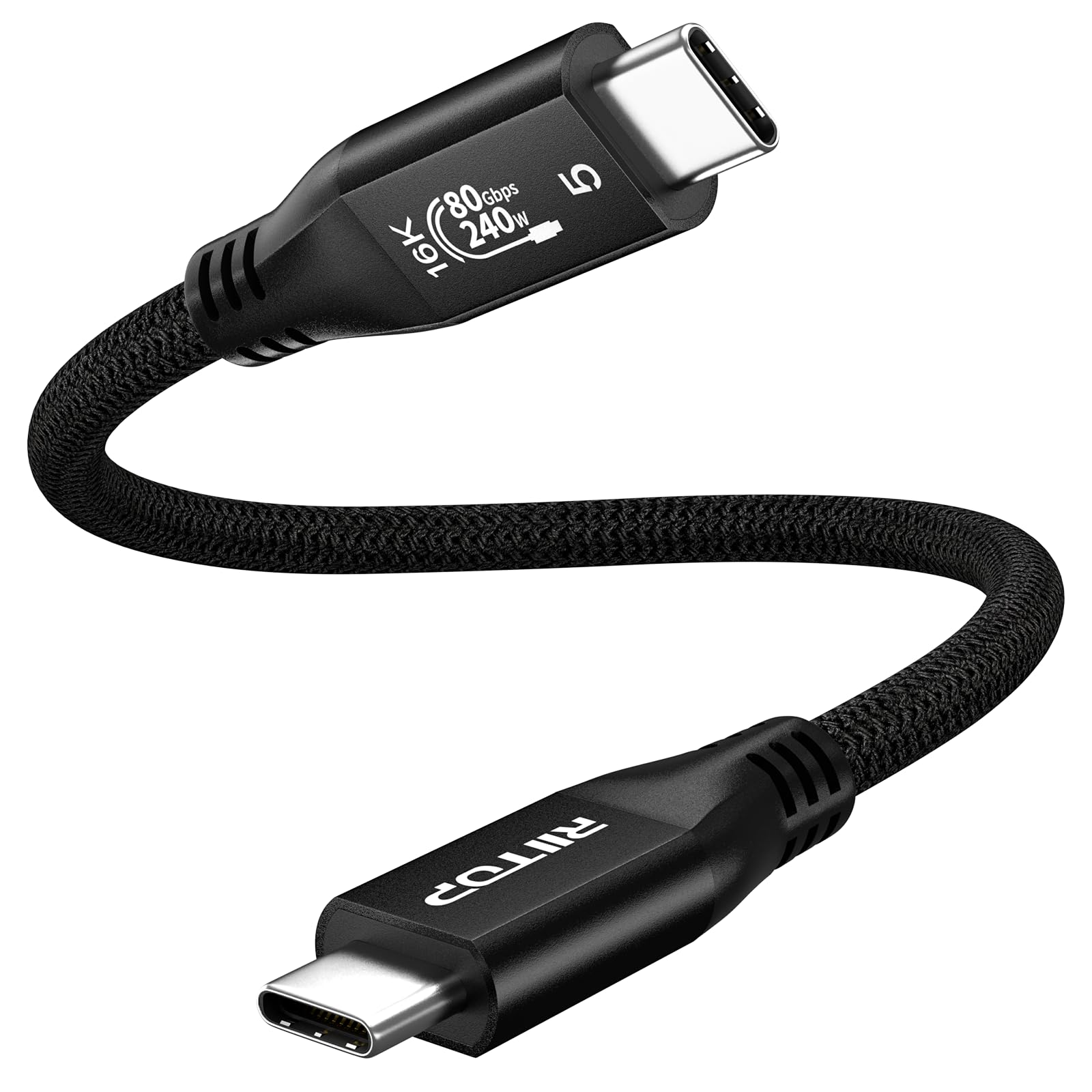 RIITOP 80Gbps USB C for Thunderbolt 5 Cable [1FT], Short USB-C to C Monitor Cord up to 8K@60Hz Video 240W PD Lightning-Fast Charging Compatible with Thunderbolt 4/3/USB4 V2 for SSD, eGPU