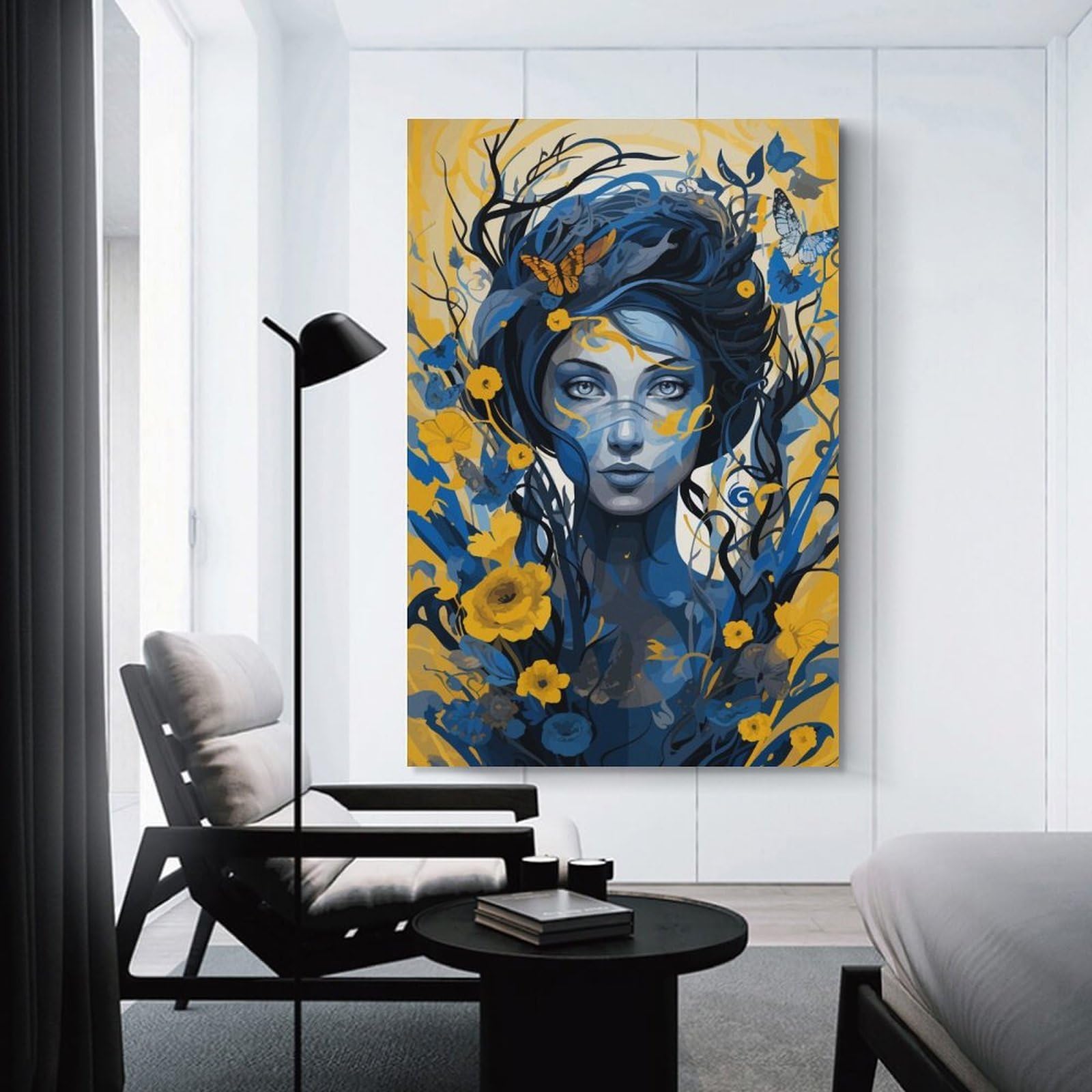 Junmoney Unframe-Style-1 Blue Butterfly Fantasy Art Print Canvas Wall Decor, 20X30inch(50X75cm), For Wall Displays, Bedrooms Or Room Updates, Wall Decor Suited To Curated Displays