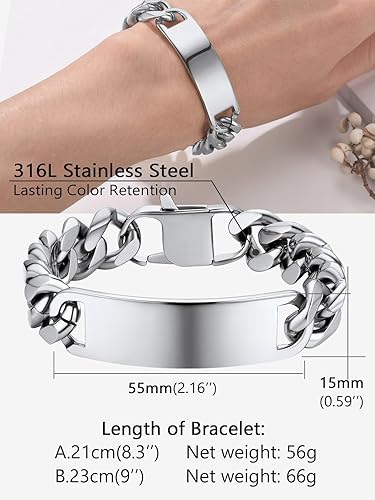Miniatura 4 de PROSTEEL Pulsera de acero inoxidable para hombres y mujeres, elegantes pulseras de eslabones cubanos, chapado en oro negro de 18 quilates, ancho