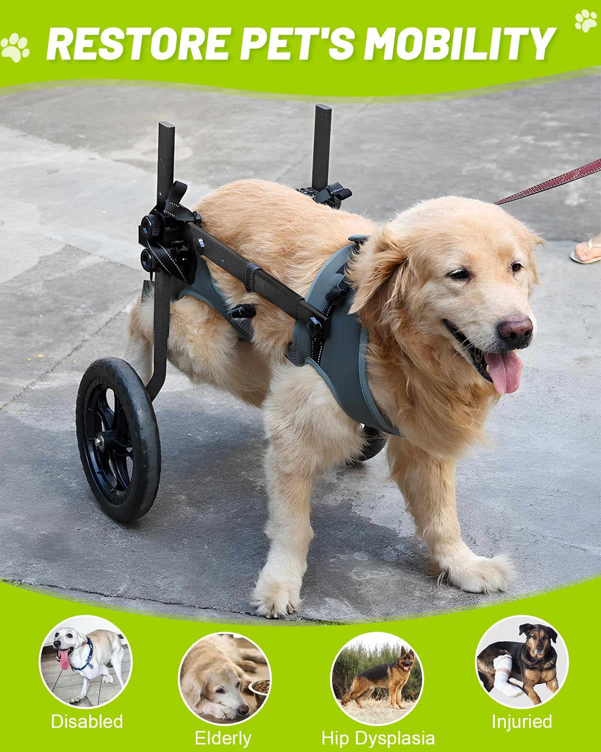 Large Dog Wheelchair for Hind Legs-Durable All-Terrain Wheels