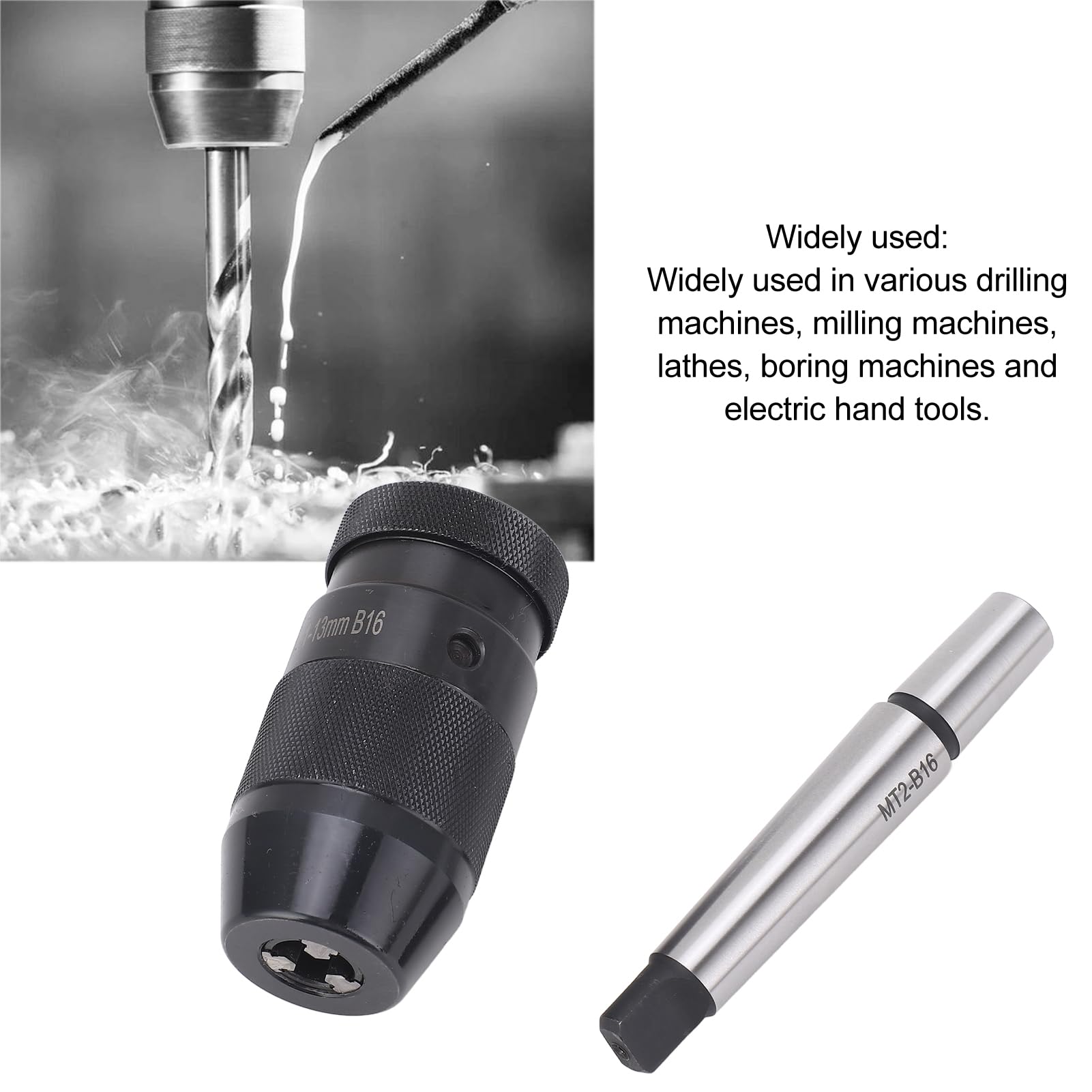 Mandrino portapunta auto-serrante senza chiave da 1 a 13 mm, mandrino autoserrante con prolunga MT2 B16 per torni, macchine perforatrici e attrezzature di fresatura, in acciaio ad