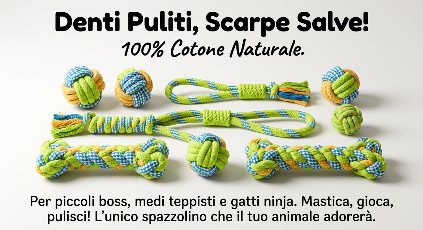 NEXUS - Set da 8 giocattoli per cani in corda di cotone, design carino, giocattolo da masticare resistente per cani piccoli e medi, gioco interattivo N16TOYPROJECT02