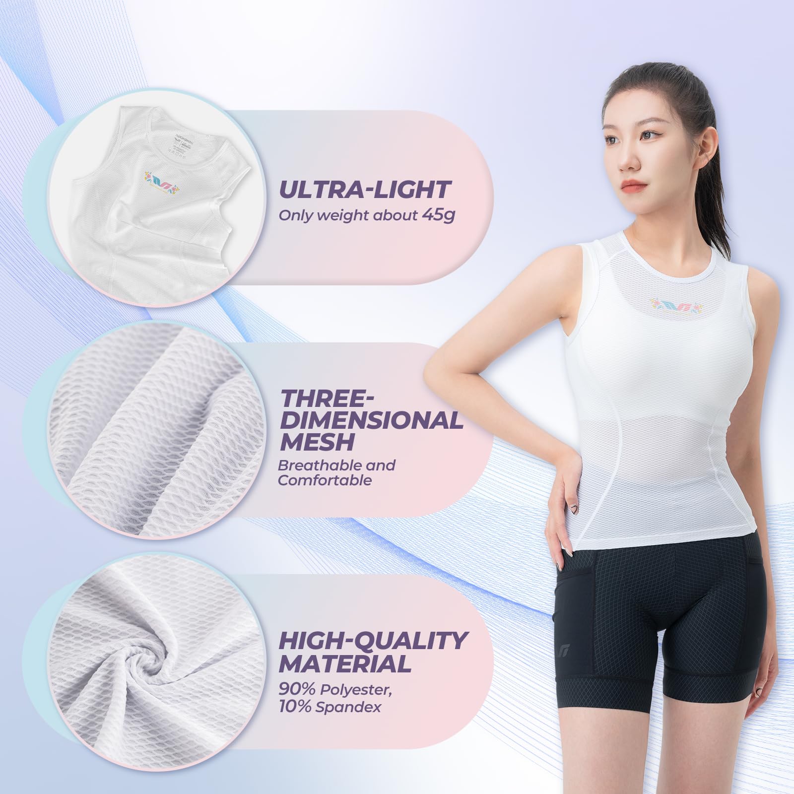 ROCKBROS TVI Gilet de sous-Maillot pour Femme sans Manches Séchage Rapide, sous-Vêtement Cycliste en Maille Sweat-Shirts Respirant Léger Vélo VTT Running Jogging, Blanc