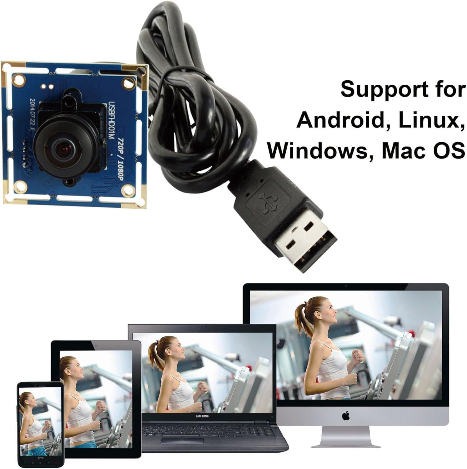 Mermaid Módulo de cámara USB 1080P, gran angular, ojo de pez para PC portátil, 1080P 30 fps/720P 60 fps/480P 100 fps cámara industrial de visión de máquina de alta velocidad para Windows, Linux