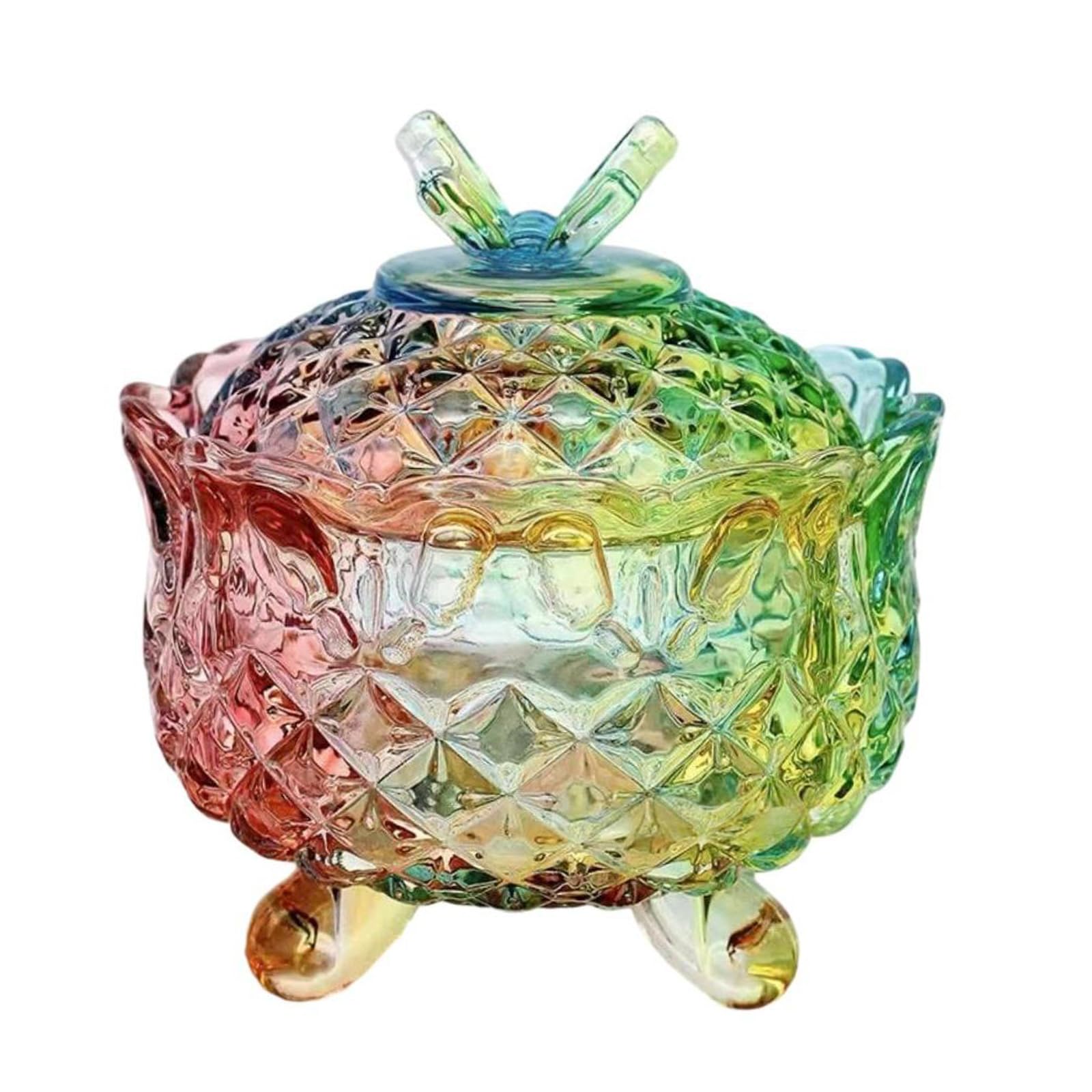 Woedpez Food Safe Handcraft Glass Jar Vibranting Artistics Pattern Portable for Home Organization Display Hand Painted Sugar Jar