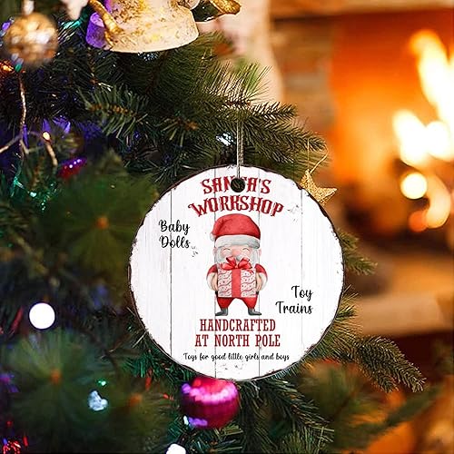 Miniatura 3 de Two-Side Printed Santas Workshop Ceramic Christmas Ornament Novelty for Family Friends Kids Rust Look Edge Christmas Keepsake Pendants