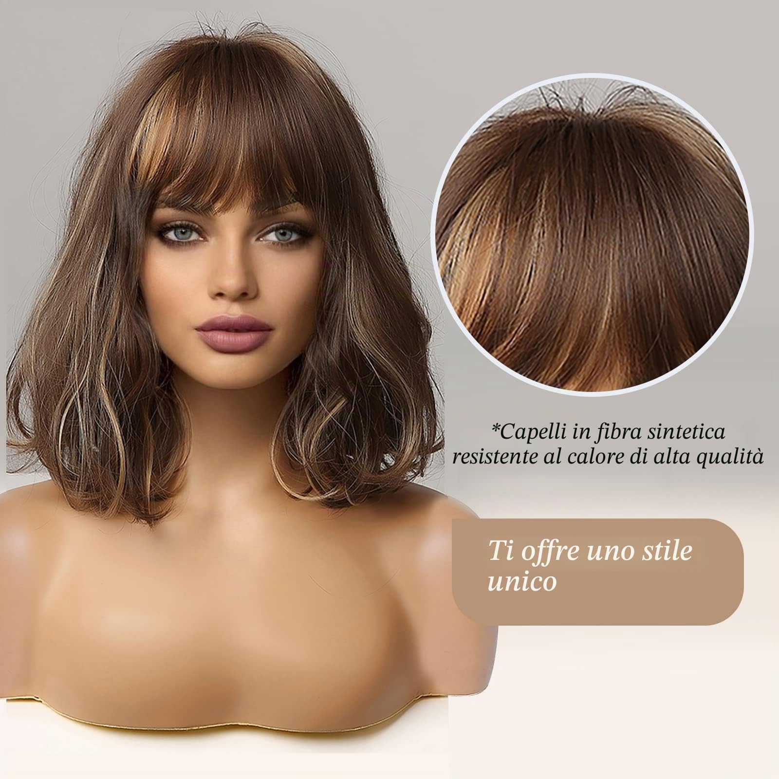 HAIRCUBE Parrucche a spalla bob marrone corta per lady wavy parrucca parrucche parrucche sintetiche per la vita quotidiana e il cosplay