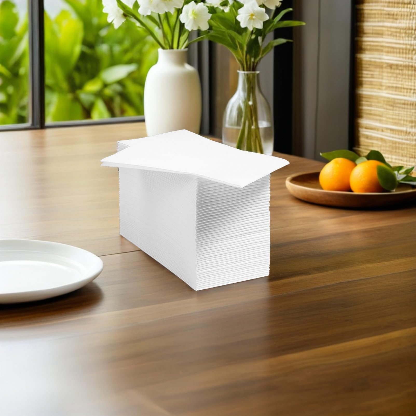 Servilletas de Papel para Fiesta y Almuerzo de 40x30 Cm, Color Blanco, Gruesas y Plegadas, Paquete de 100 Unidades para Cumpleaños y Restaurante