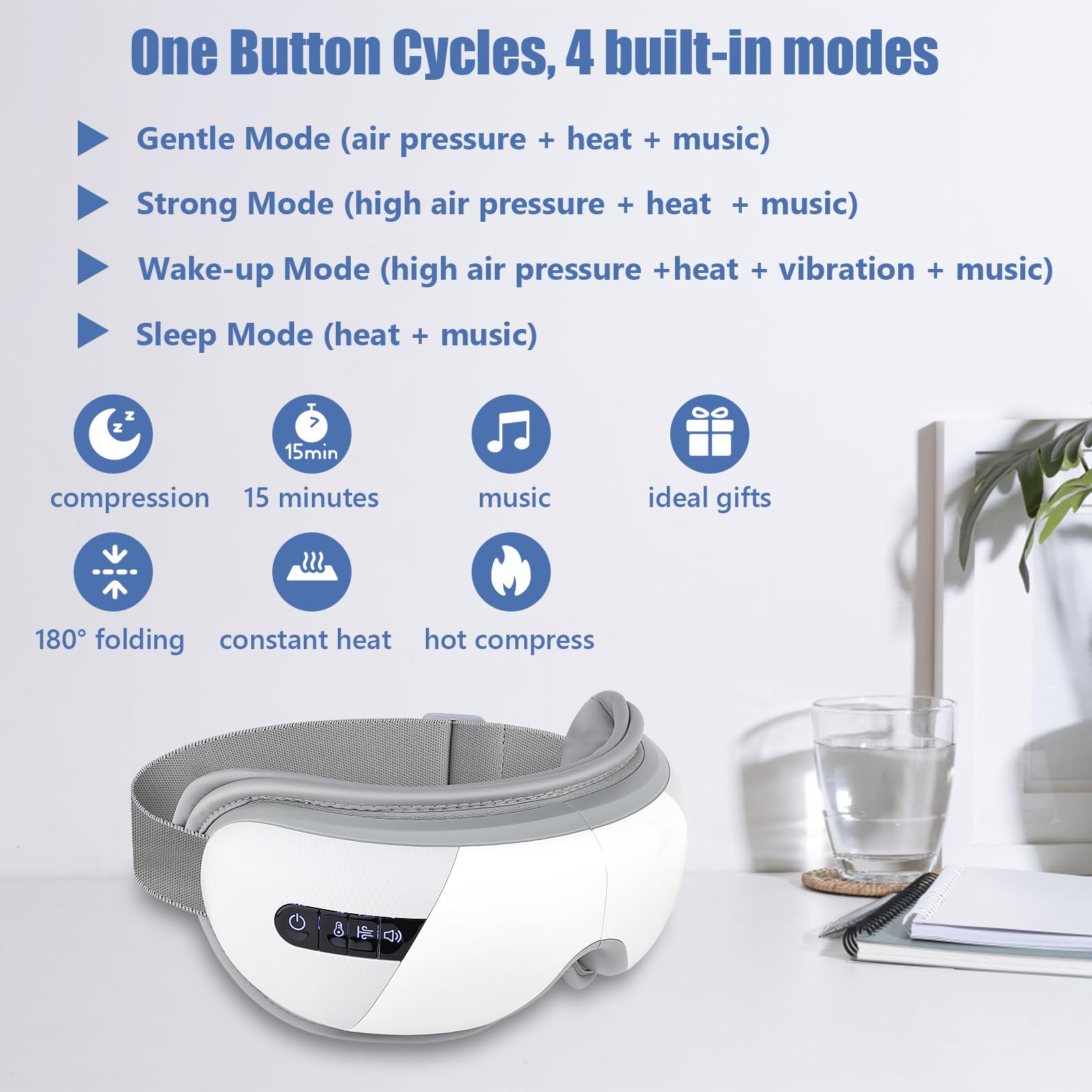 Massaggio per gli Occhi Con Calore e Musica Bluetooth, Maschera Elettrica Con Temperatura Costante e Vibrazione Multifrequenza per Alleviare gli Occhi