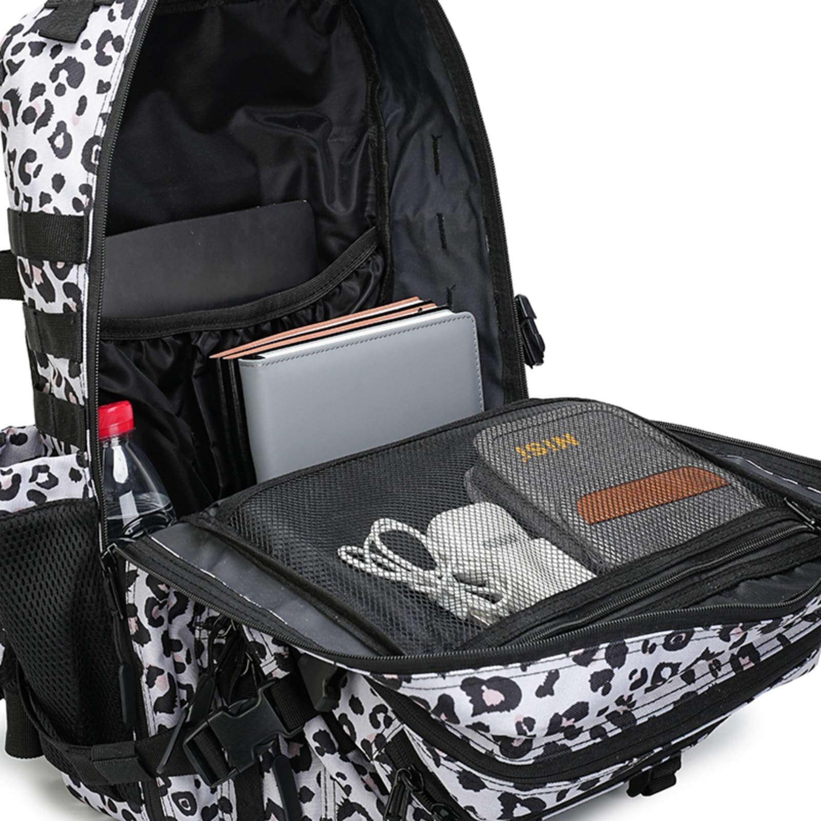 Mochila Táctica Militar 45L,Gran Capacidad, para Senderismo,Acampada y Crossfit,Hombre/Mujer (Sin bolsillo lateral, Estampado de leopardo)
