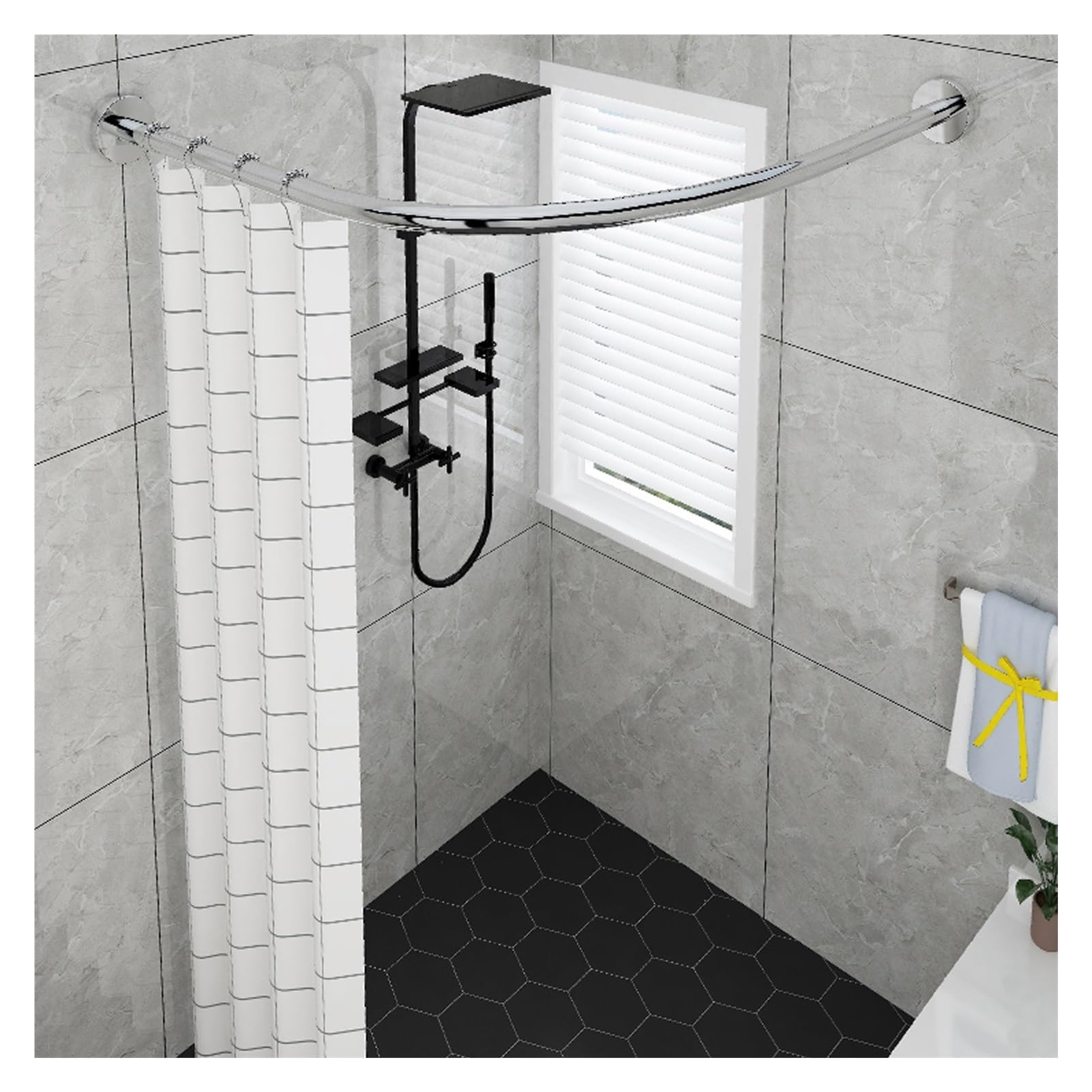 Meiiron Shower Curtain Rod Pole L Shape Extendable Curved Shower Curtain Rail No Drill Shower Curtain Pole Holder for Bathroom Corner Mall Dressing Room, Excluding Glue (Size : 80~110x80~110cm)