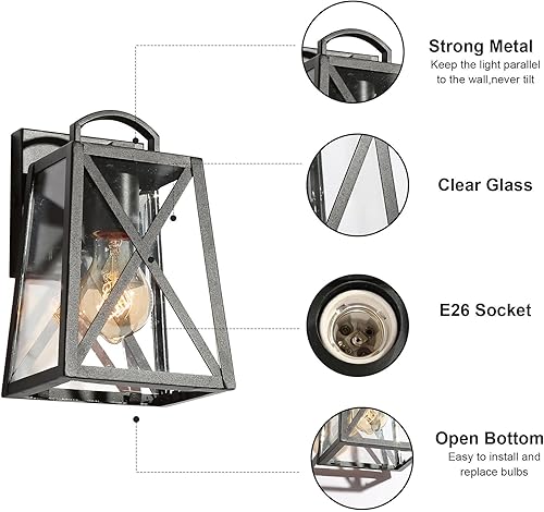 Miniatura 7 de Aplique de pared negro para exteriores, trapezoidal de granja, antioxidante, impermeable, luces de porche al aire libre, montaje en pared, lámpara