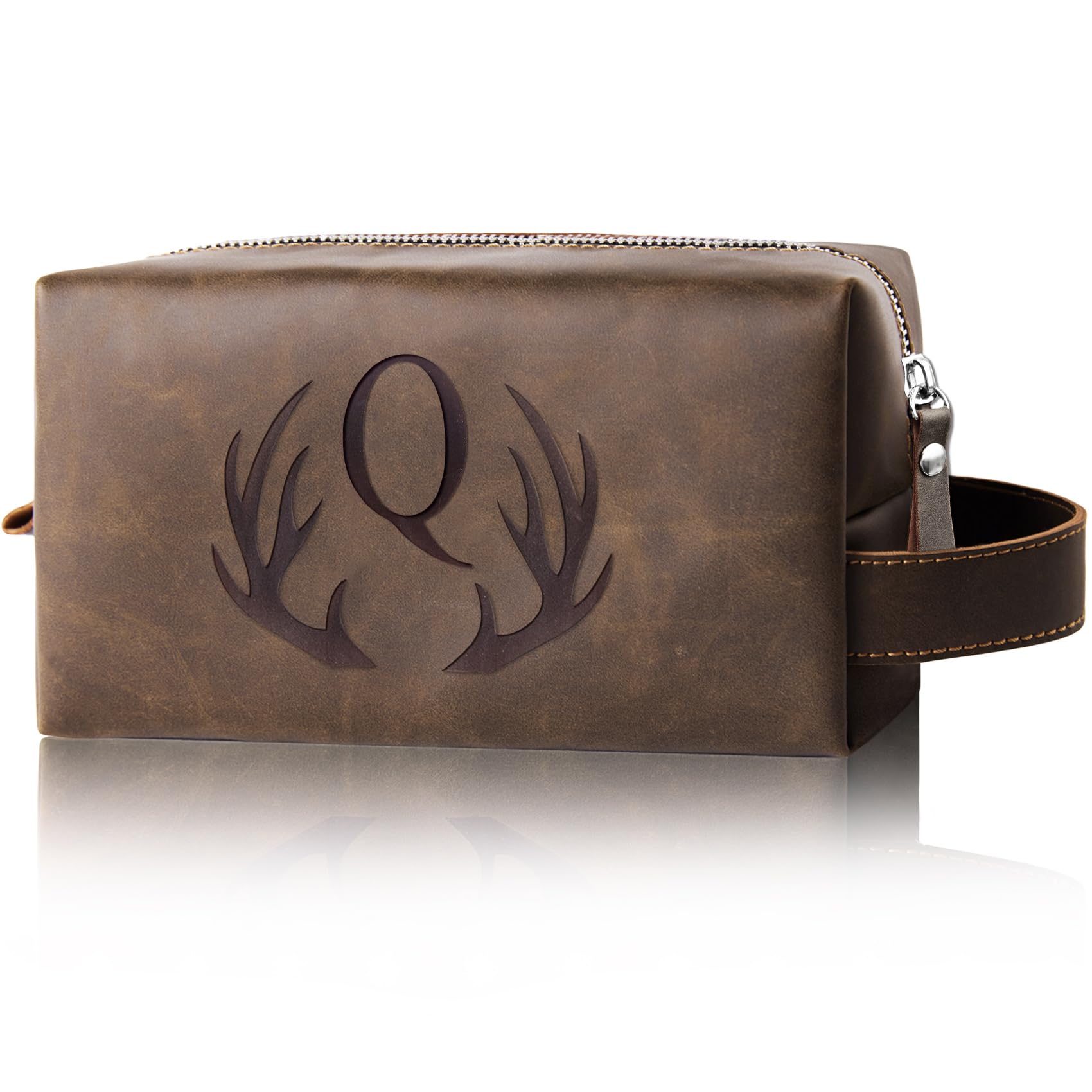 Aganmi Personalized Travel Toiletry Bag for Men Initial Letter PU Leather Waterproof Shaving Bag for Toiletries Accessories Travel Essentials Storage