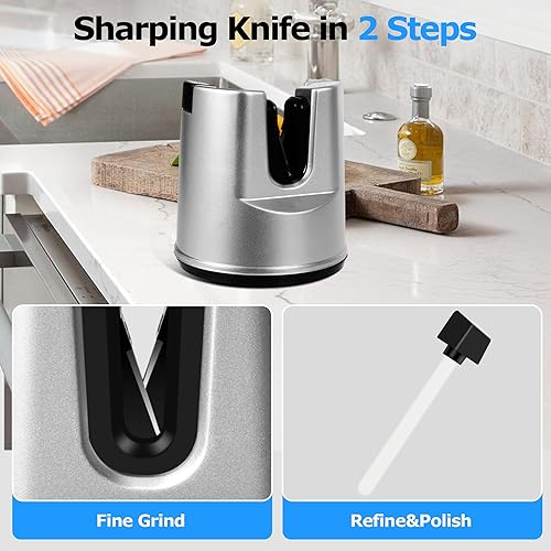 Miniatura 7 de cambk Herramienta de afilado de cuchillos 3 en 1, pequeña ventosa fija, kit de afilado de cocina con varilla de pulido, accesorios de cocina para