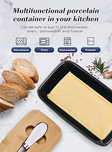 Miniatura 4 de Mantequillera con tapa recipiente grande para mantequilla para encimera, soporte de mantequilla de cerámica para mostrador, bandeja de mantequilla