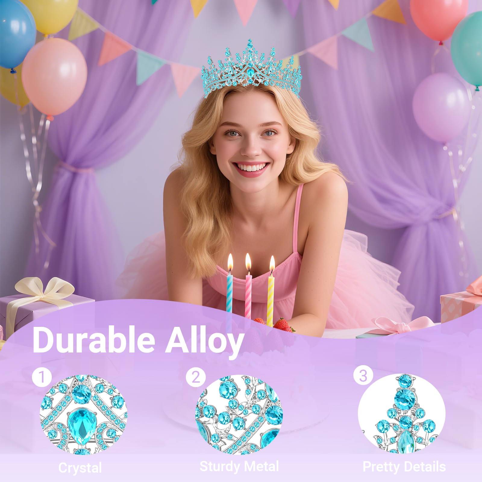 Queenship Tiara Crown for Women, Queen Tiara for Birthday Prom Bridal Party Custome Blue